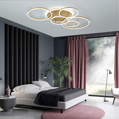 SENFAI LED ceiling light 115 cm ceiling lamp living room 3000K-6000K dimmable round 6 ring ceiling lamp with remote control, modern LED living room lamp with night light memory function kitchen lamp