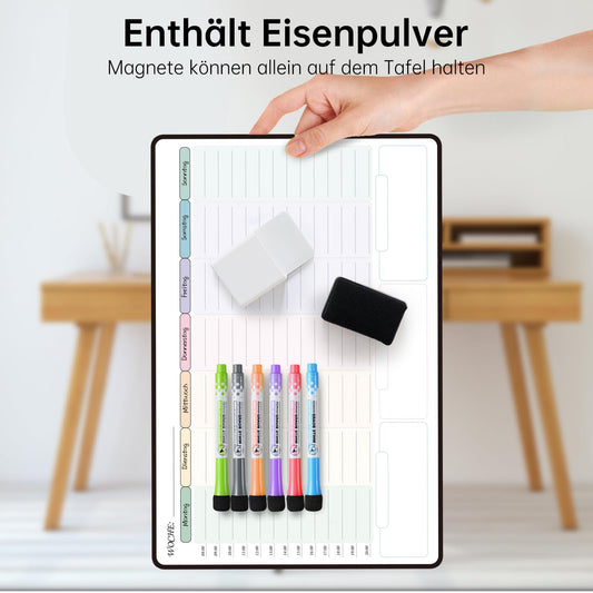 MCCORL 42×28cm Whiteboard Weekly Planner Erasable Self-Adhesive for Wall, Glass, and Wood (any smooth surface) Planning Board, Memo Board in German