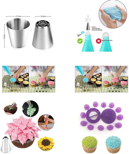 YIGeyi 137-piece baking set includes rotating cake stand, DIY tools, cake decorating sets, bags, tips, spatulas, and more. (137 pcs, Purple)