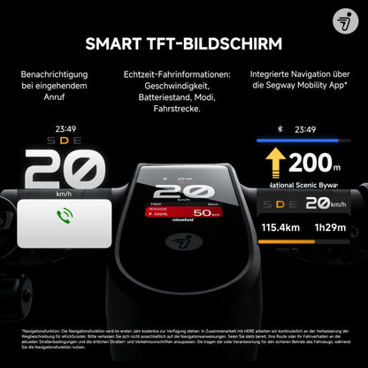 Segway-Ninebot MAX G3 D, E-scooter with street legal, 80km range in Eco mode, 75km at 20km/h, 3.5h charging time, 130kg max weight capacity, dual hydraulic suspension, smart display.