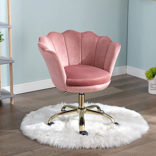 Wahson velvet office chair with wheels and adjustable height, suitable for bedroom/vanity desk. Available in pink.