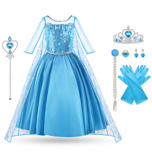 Vicloon ELSA Princess Costume Kids Deluxe Fancy Blue Dress, Accessories for Girls, Christmas Dress-Up Carnival Party Halloween Festival-Blue