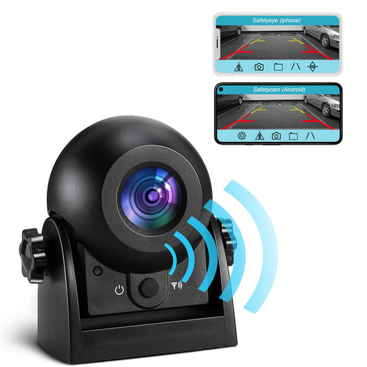 Uzone wireless rearview camera with night vision, IP68 waterproof, magnetic, WiFi, smartphone app for iPhone and Android. Wireless rearview camera with rechargeable battery for RV, hitch, horse trailer.