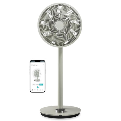 Duux Whisper Flex Smart Stand Fan - Remote & Smartphone Control - Height Adjustable 51-88cm - Quiet Fan with Night Mode and Timer - Energy Efficient 2W, Battery-free - Sage