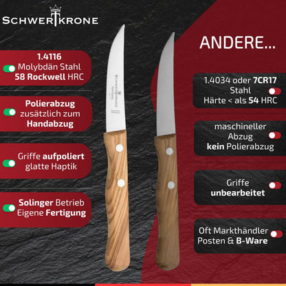 Sword Crown Kitchen Knife Set Solingen - Fruit & Vegetable Knife, 2 pieces, stainless steel, rustproof, olive wood, 3" blade.