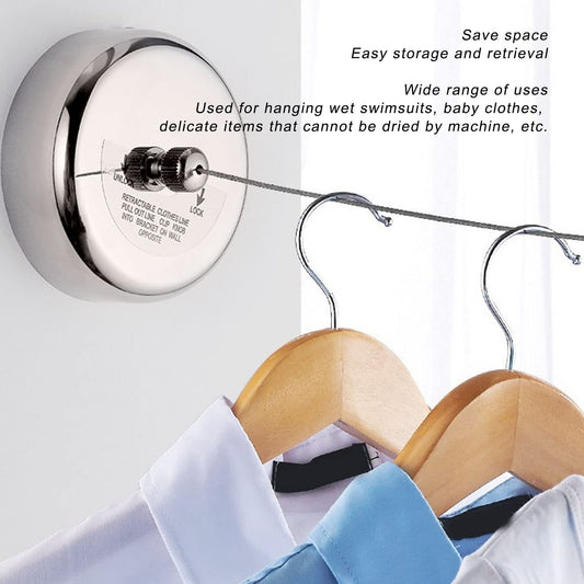 Mokernali laundry line retractable, made of stainless steel, with automatic double-pulley retraction, strong capacity, 3.8M, suitable for indoor and outdoor use, wall-mounted.