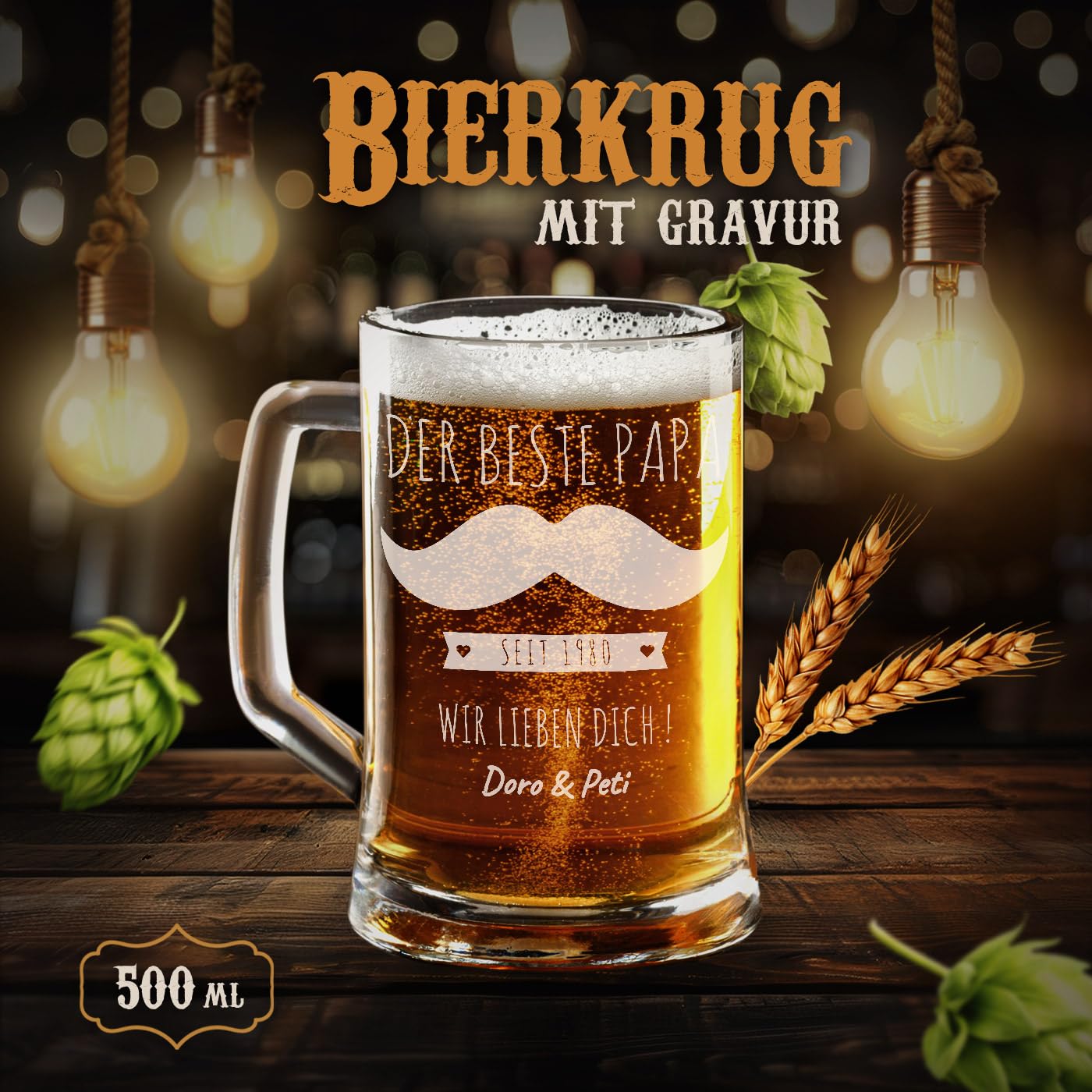 Maverton beer stein with engraving - personalized - 500 ml - Christmas gifts - Birthday gift for men - Gift idea for beer lovers - Mustache
