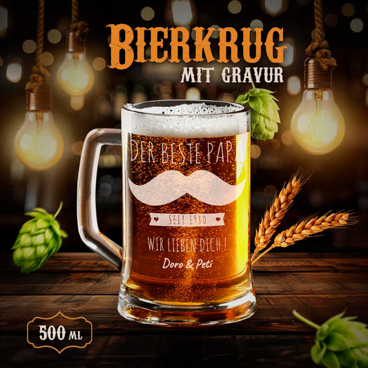 Maverton beer stein with engraving - personalized - 500 ml - Christmas gifts - Birthday gift for men - Gift idea for beer lovers - Mustache