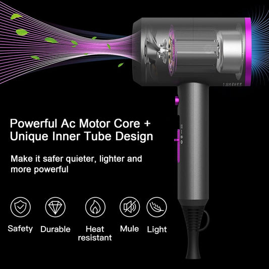 Ions Hair Dryer AC Motor 1800W, slopehill Quick Dry Hair Dryer, Salon Hairdryer with Hot/Cold Button, 3 Dryer Concentrators and Diffuser, 3 Heat Settings, 2 Speeds (Purple)