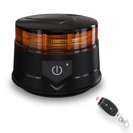Agrieyes LED beacon light with remote control, 12V Yellow warning light car magnet with suction cup, LED battery warning light for tractor, Cordless beacon light for tractor vehicle truck