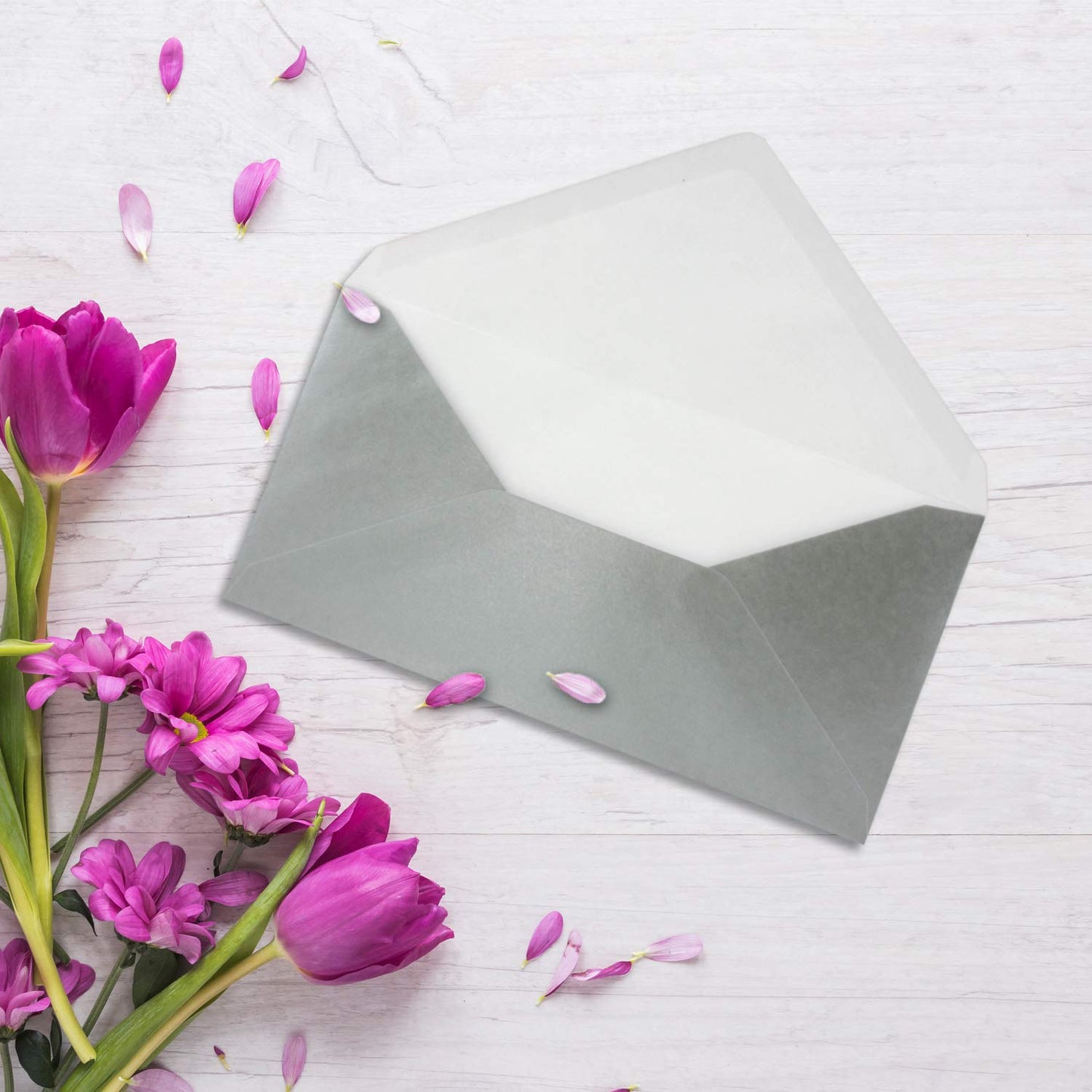 50 envelopes Silver Metallic DIN Long - 110 x 220 mm (11 x 22 cm) - wet adhesive without window - ideal for invitation cards - ColorsHappy series