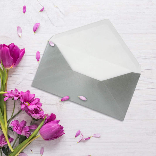 50 envelopes Silver Metallic DIN Long - 110 x 220 mm (11 x 22 cm) - wet adhesive without window - ideal for invitation cards - ColorsHappy series