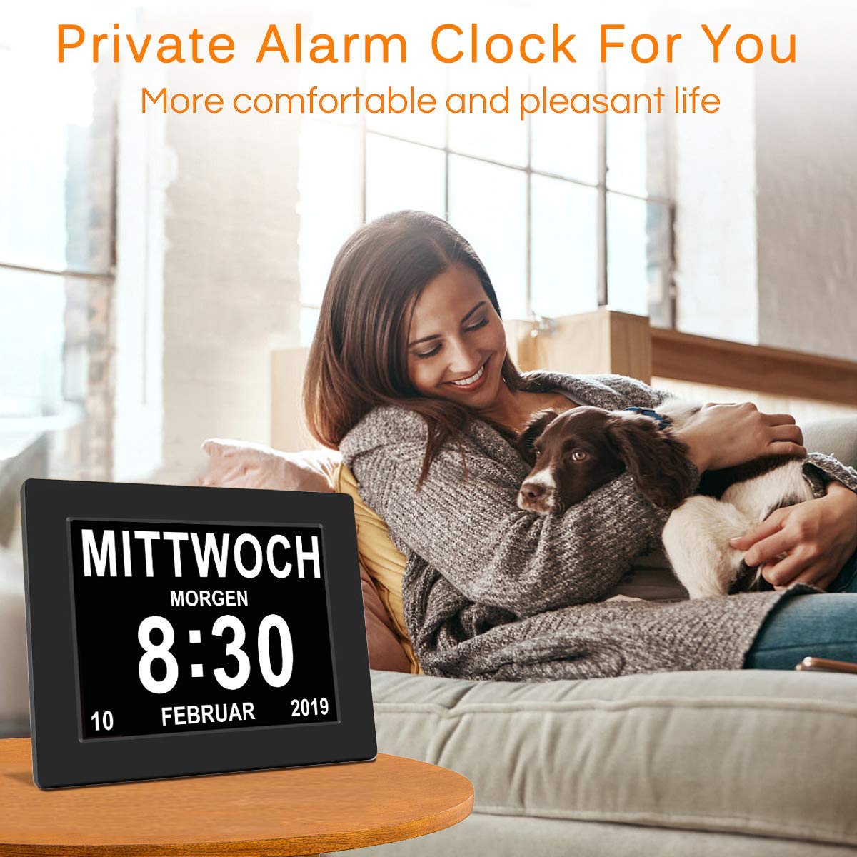 SINOIDEAS Digital Alarm Clock, Digital Calendar, Dementia Clock for Seniors with Customized Reminders (Black, 8 inch)