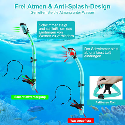 Adult diving mask snorkel mask 180° panoramic view diving mask leak-proof anti-leak swimming goggles for diving (water green-with snorkel)