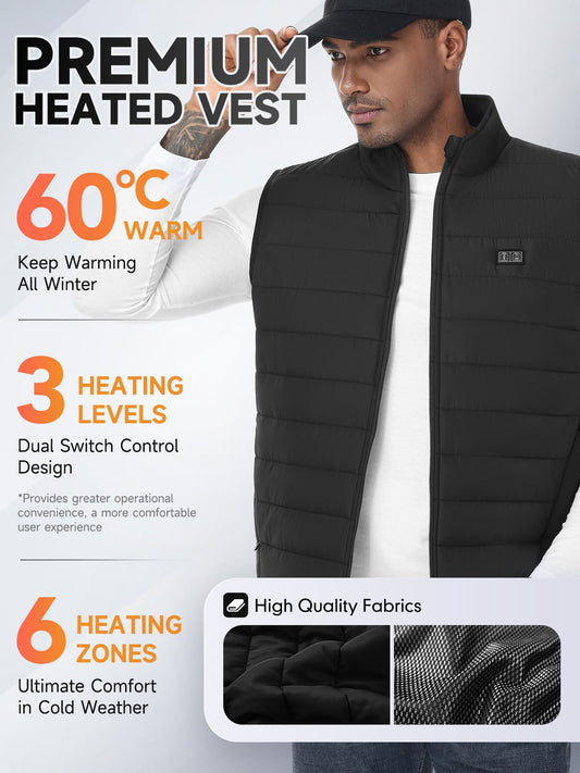 LABEWVI Heated Vest, Heated Jacket for Men and Women, Heated Jacket with 10000mAh Power Bank, Electric Heated Vest with 3 Adjustable Temperature Levels | 6 Heating Zones