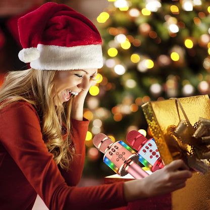 BONAOK Kids Karaoke Microphone, Singing Microphone For Kids, Home KTV Bluetooth Karaoke Machine, Portable Kids Karaoke Microphone Machine, Party Speaker for Smartphone PC (Q78 Rose Gold Plus)