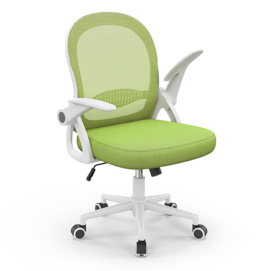Naspaluro office chair, ergonomic desk chair with breathable mesh backrest, foldable armrests, adjustable height, computer chair, lightweight chair, 360° swivel chair, green.