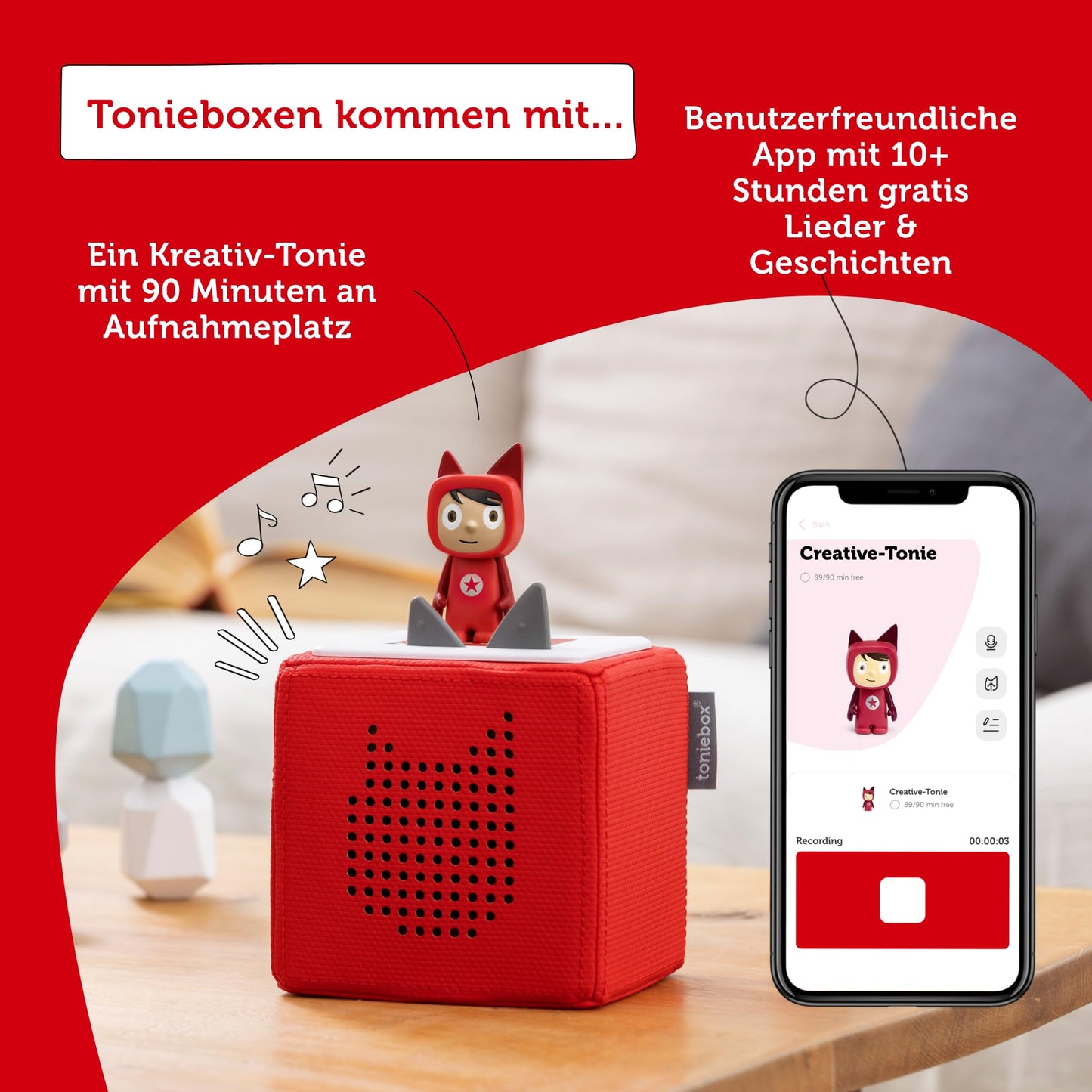 tonies Toniebox Starter Set including 1 Creative Tonie – audioplayer for children's audiobooks and songs, easy-to-use wireless music box/speaker, 7 hrs battery life, Blue