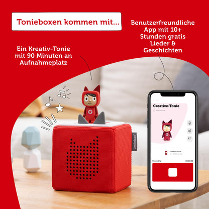 tonies Toniebox Starter Set including 1 Creative Tonie – audioplayer for children's audiobooks and songs, easy-to-use wireless music box/speaker, 7 hrs battery life, Blue