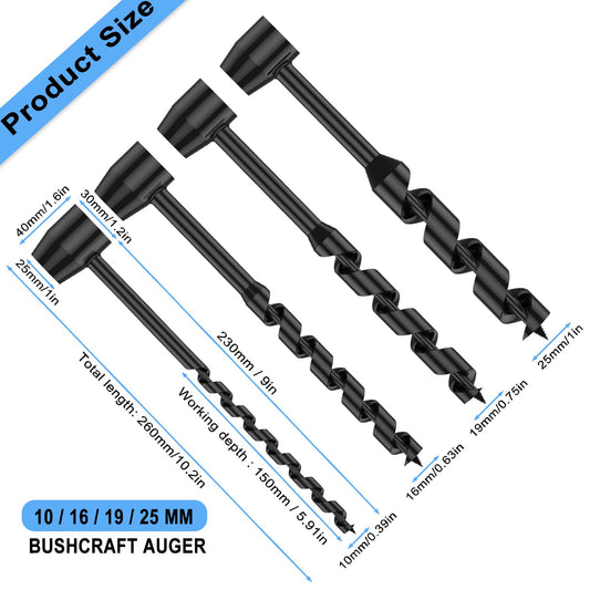 Hand drill Bushcraft - Manual screwdriver, Heavy-duty steel Scotch Eye Wood hand drill Bushcraft drill Survival equipment for woodworking, Outdoor survival, Camping, Swedish fire torch (4 pieces)