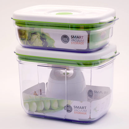 FOSA BARCELONA 3-piece Starter Kit - keeps food fresh longer in vacuum - food storage containers with vacuum pump (TURTLE) + 3 x FOSA MADRID rectangular storage containers.
