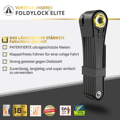 FoldyLock Elite bike lock with key - Patented folding lock with mounting bracket - Sold Secure Gold winner bicycle accessory - High security for city bikes and eBikes - 110 cm