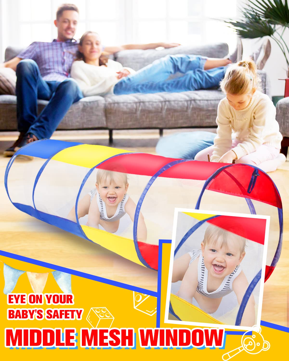 WEEKSUN Tunnel for Kids, 180 cm Play Tunnel for Children, Crawl Tunnel for Kids with Breathable Mesh Window, Pop-up Design with Carry Bag, Tunnel for All Ages, Indoor & Outdoor Use (Ø 46 cm)