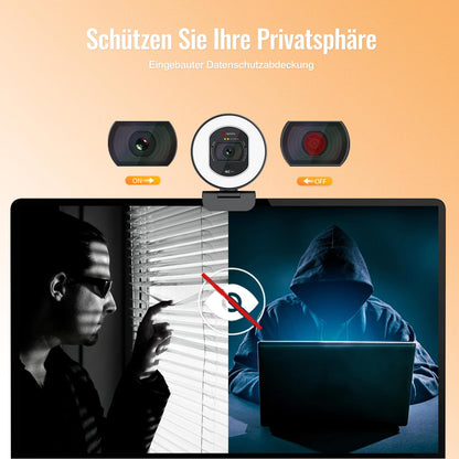 Angetube 4K webcam with light - streaming camera for PC with dual AI noise-cancelling microphone, auto-focus, and built-in privacy cover. USB 1080P 60FPS webcam for laptop and Mac.