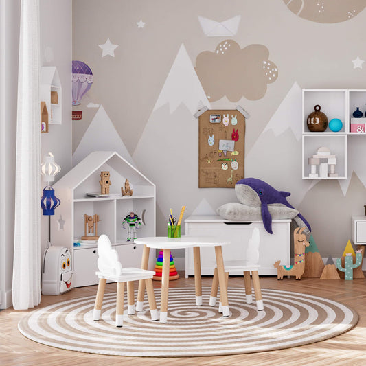 Rebecca Mobili Children's Table and Chairs Set, Chairs and Table for Kids' Room Furniture Light Brown White, MDF, Nordic Style - Size: 44 x 60 x 60 cm / 50 x 25 x 25 cm - Art. RE6733