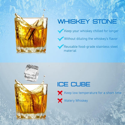 Eligara Whiskey Stones Gift Set for Men, Wooden Box [6 Pieces] | Reusable Stainless Steel Whiskey Ice Cubes Metal Chilling Stones, Scotch Gifts for Him Father Friend Husband