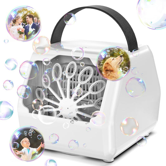 Bubble Machine 16000+ /min, HassoKon Automatic Bubble Blower for Kids, Bubble Machine for Wedding/Birthday/Festival Party (White)