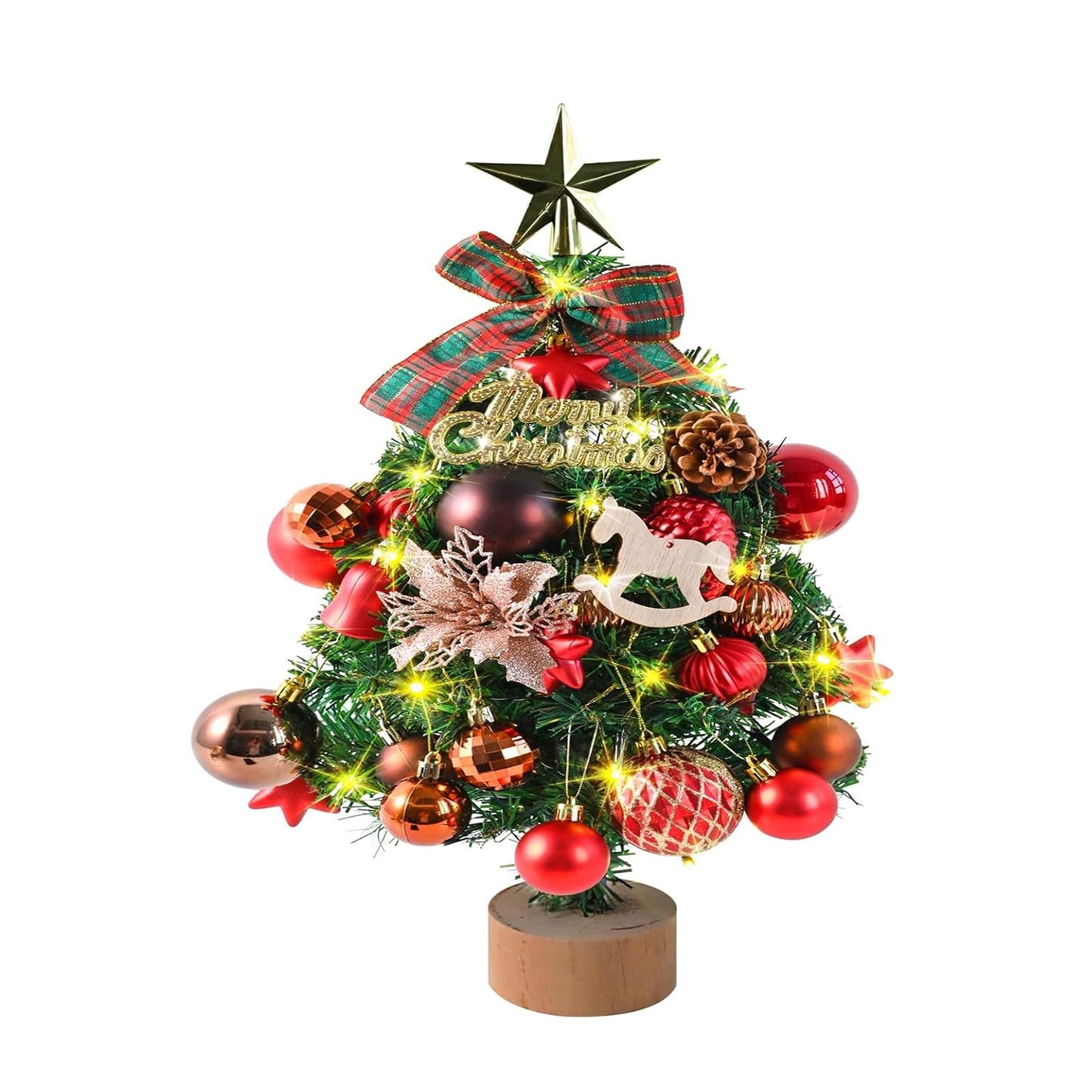 Artificial Christmas tree with 30 warm white LEDs 8 light modes KAMEUN 55CM Mini Christmas Tree Artificial, Flame Retardant PVC Pine Tree, Christmas Tree with Ornaments, Indoor Decoration
