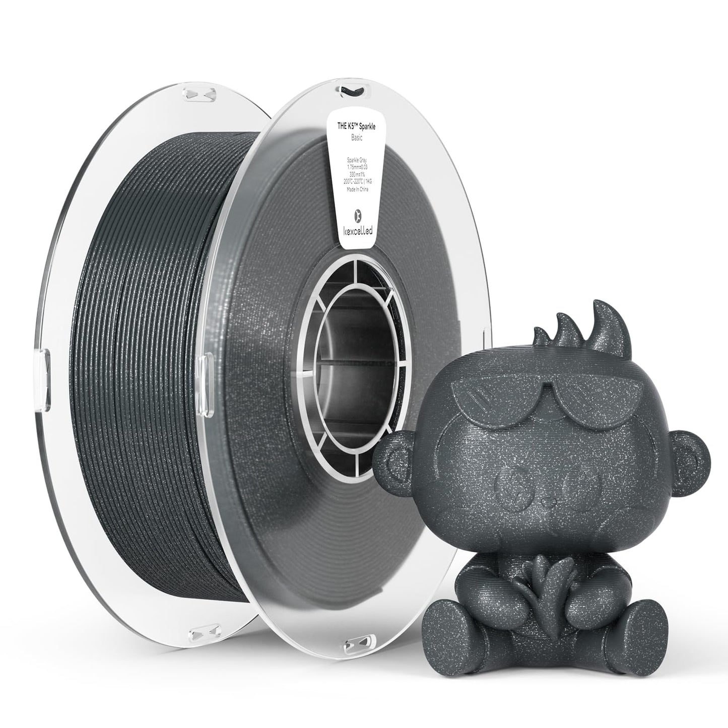 ""kexcelled PLA Grey Sparkle 1.75mm Glitter Galaxy Filament Shiny Sparkling Surface 3D Printing Material +/- 0.03mm 1kg Spool for Decorative Models FDM 3D Printers""