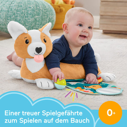 Fisher-Price Baby tummy time toy, 3-in-1 Puppy Play Pillow with BPA-free teether, rattle, and mirror toy.