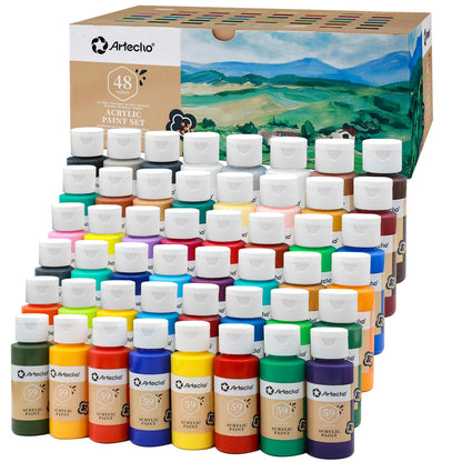 Artecho Acrylic Paint Set 48x59 ml, Waterproof and Lightfast, Quick Drying, perfect for Canvas, Paper, and Fabrics.