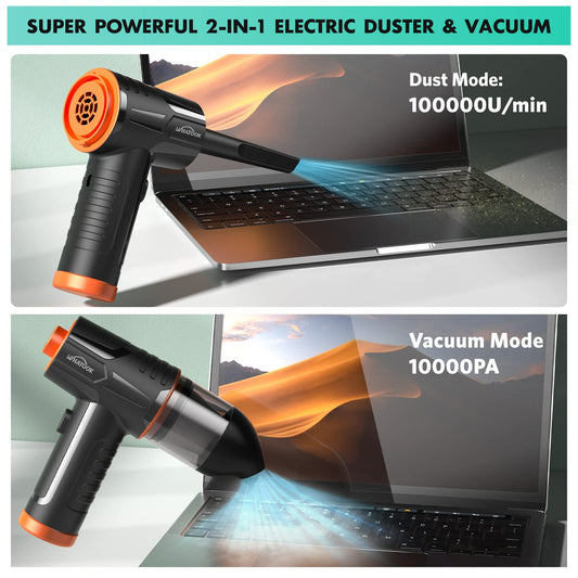 2 in 1 Dust Blower Air Duster, 100000RPM electric air spray cleaner, 3-speed Air Duster air pressure spray, 10Kpa wireless keyboard cleaning for PC, electronics, sofa, car interior accessories