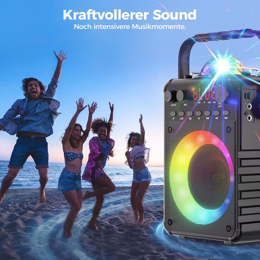 Karaoke machine with 2 microphones: [Upgrade 2024] Karaoke system with 2 microphones for adults kids - Portable Bluetooth party speaker with LED disco ball, supports AUX, USB, TF card, TV.