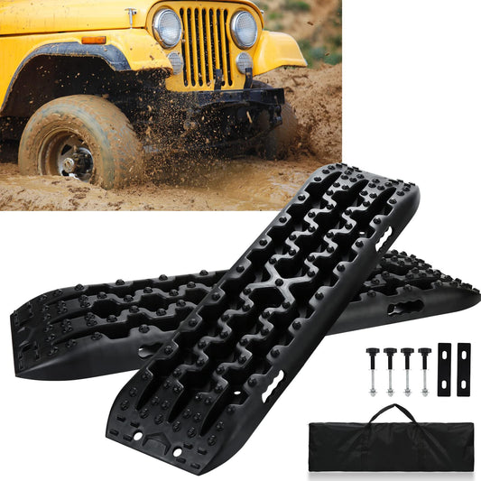 Ansobea traction aid off-road, 2 pieces recovery board tracks mats, with fastening pins & storage bag, traction assistance grip mat for sand snow, for SUVs cars trucks.