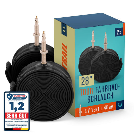 AlphaTrail bike tube Rick 28 inch SV French valve 2x set with mobility guarantee | Compatible with bike tires Schwalbe, Continental, Conti, Michelin, Kenda & Maxxis bike tube.