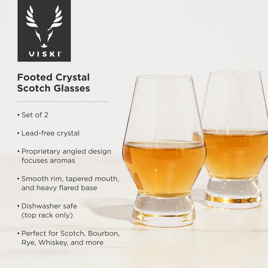 Crystal glass Scotch glasses with base, 2-piece set, lead-free premium crystal glass, classic whiskey glasses, Scotch glasses gift set, 8 ounces (237 ml), Clear.