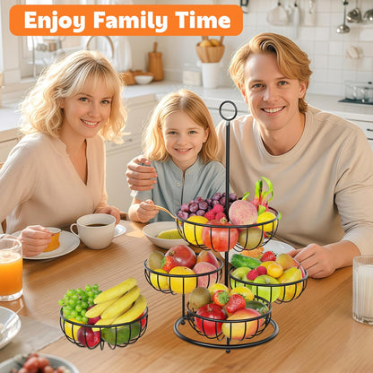 PouHenier.jh 5 floors Black Fruit Basket, Large Multi-layer Kitchen Vegetable Basket, High Metal Fruit Vegetable Stand Storage Fruit Rack, Modern Sturdy Square Fruit Container, Easy Setup