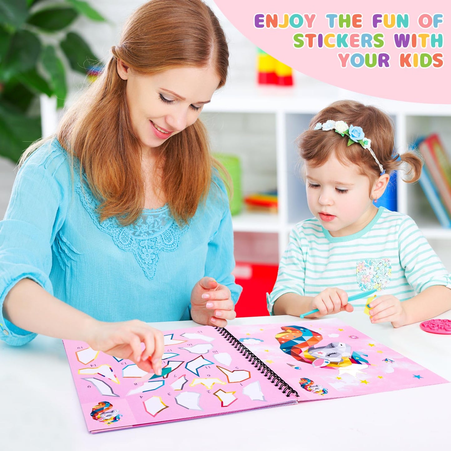 TCJJ 4 Pcs Unicorn Sticker Book for Kids 4-10 Years, 40 Picture Sticker Book Girls by Number, Children's Sticker Books to Improve Intelligence, for Christmas Gifts, School