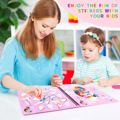TCJJ 4 Pcs Unicorn Sticker Book for Kids 4-10 Years, 40 Picture Sticker Book Girls by Number, Children's Sticker Books to Improve Intelligence, for Christmas Gifts, School