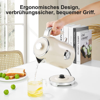 Wiltal Electric Kettle [1.7L, 2200W], Retro Cream, Stainless Steel, Toaster Kettle Set Retro (Water temperature display in retro design, external water level indicator) Vintage Tea Kettle.