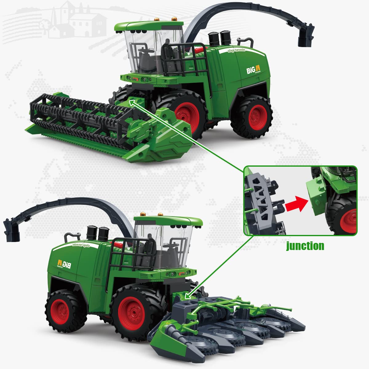 Fisca Remote Control Combine Harvester, RC Farm Harvester Tractor, 2.4GHz Harvest Tractor Farm Vehicle Toy with Light and Spray for Kids