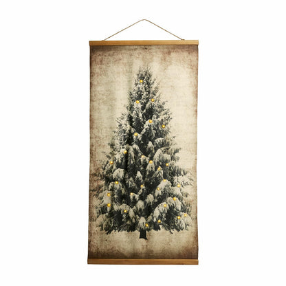 Loberon picture with LED lights, fir tree motif, antique finish, holiday decoration, Christmas decoration, cotton, fir wood, jute, beige/brown.