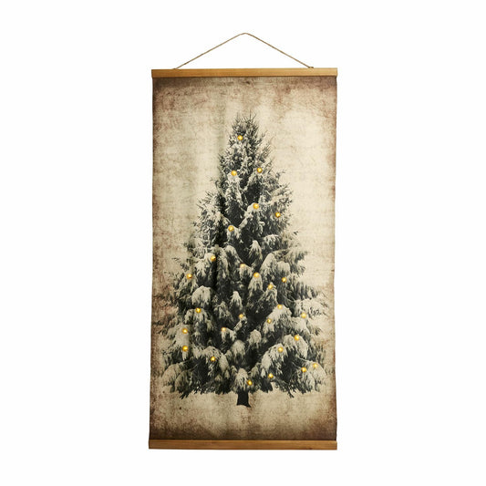 Loberon picture with LED lights, fir tree motif, antique finish, holiday decoration, Christmas decoration, cotton, fir wood, jute, beige/brown.