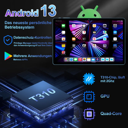 GOODTEL 2024 Latest 10 inch Android 13 Tablet with 12GB RAM+128GB ROM 1TB TF, 5G+2.4G WiFi, GPS, Bluetooth 5.0, 6000mAh, Dual Camera 8+5MP, Cast, OTG, Type C, with Case, Keyboard & Mouse (Blue)