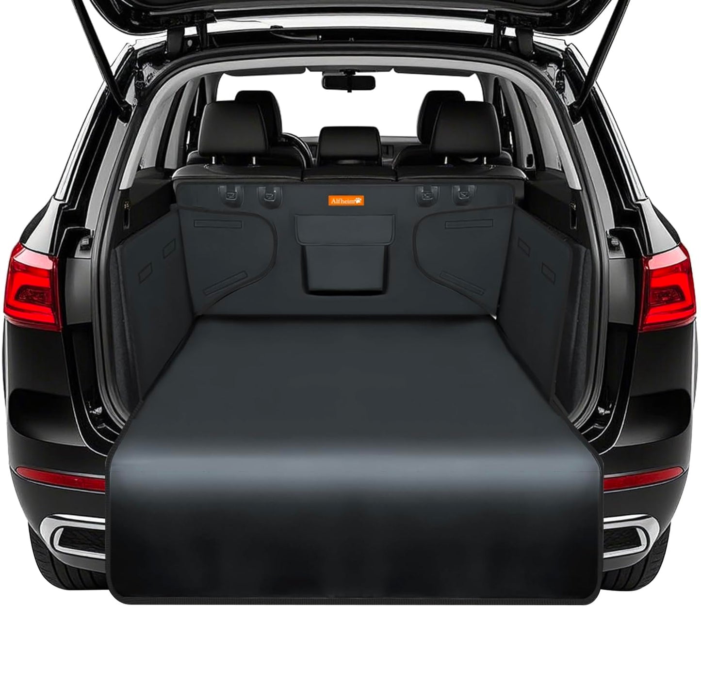 Alfheim Universal Trunk Protector - Water Resistant & Easy to Clean - Ideal Car Cover for Dogs - Black, with Bumper Guard - Fits Medium Small SUV (Gray)