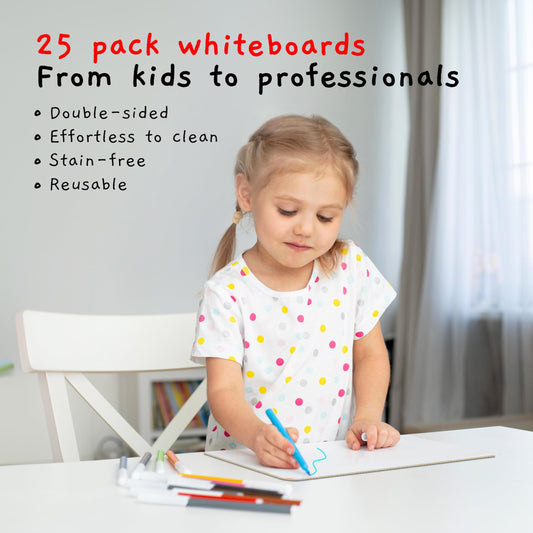 Board Geeks 25 Mini-Whiteboards Set - Double-sided boards for kids, teachers, and students - Whiteboard Set - 22x30 cm
